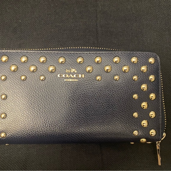Coach Handbags - Coach navy blue wallet with gold rivets